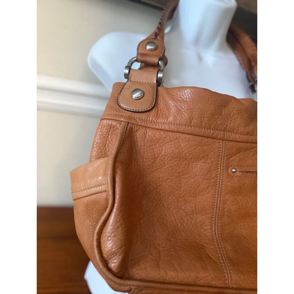 B Makowsky Tan Leather Leopard Interior Shoulder Bag Y2K